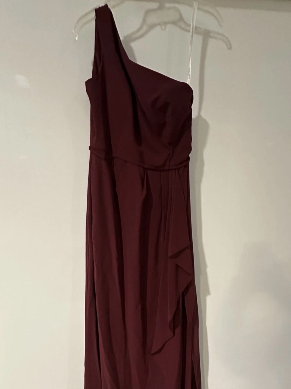 David's Bridal One-Shoulder Wine Formal Gown